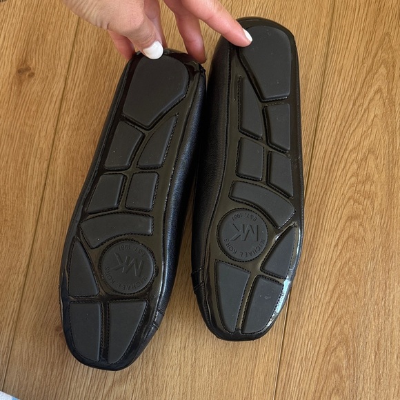Michael Kors Black Leather Flats with Logo Accent - Picture 3 of 6